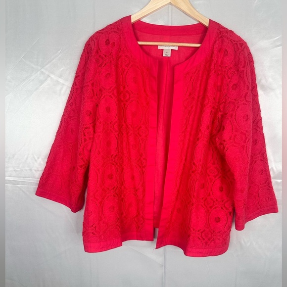 Christopher Banks dark coral open front summer blazer crochet overlay size XL - Picture 1 of 13